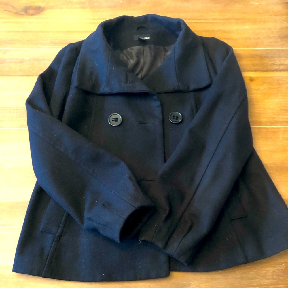 H&M black wool pea coat - size 8